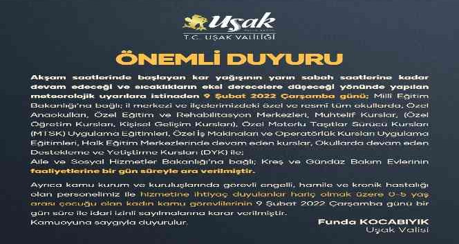 Uşak’ta okullara kar tatili