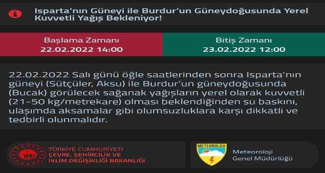 Burdur’da kuvvetli yağış uyarısı