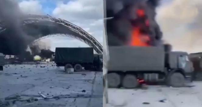 Rusyanın vurduğu Gostomel Havaalanının görüntüleri ortaya çıktı