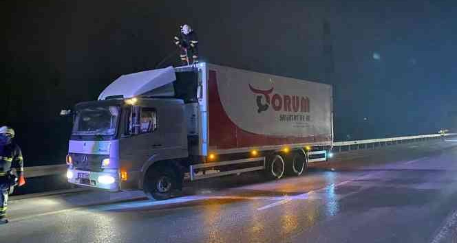 Sakatat ve et yüklü kamyonda yangın çıktı