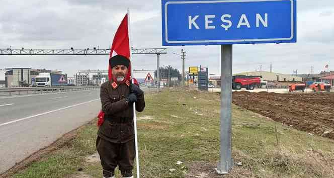 Şehitler için Çanakkale’ye yürüyen Gümüş, Keşan’a ulaştı