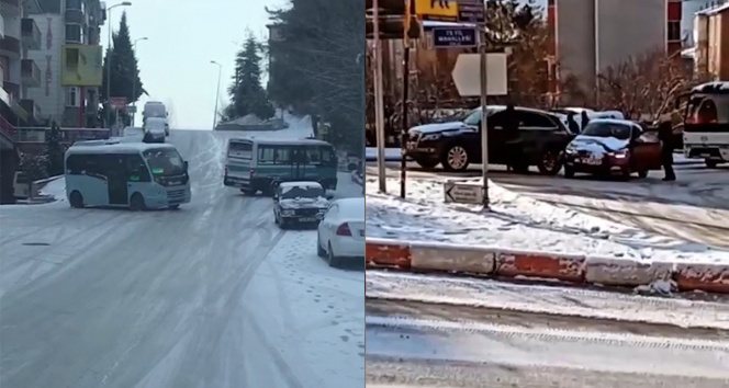 Sürücülerin ve vatandaşların buzlu yollarla sınavı kameralara yansıdı