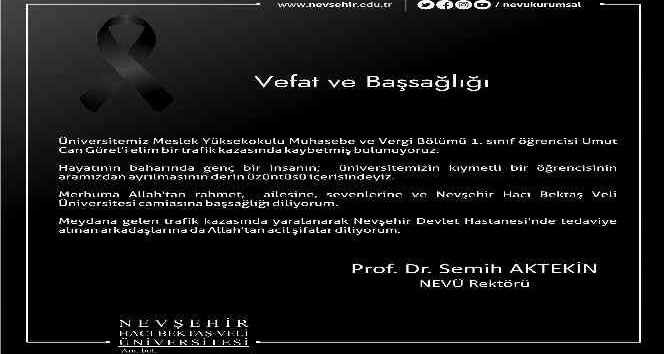 Rektör Prof. Dr. Semih Aktekin Umut Can Gürel İçin Taziye Mesajı yayınladı