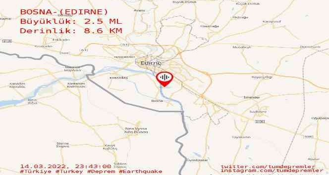 Edirne’de 2.5 büyüklüğünde deprem yaşandı