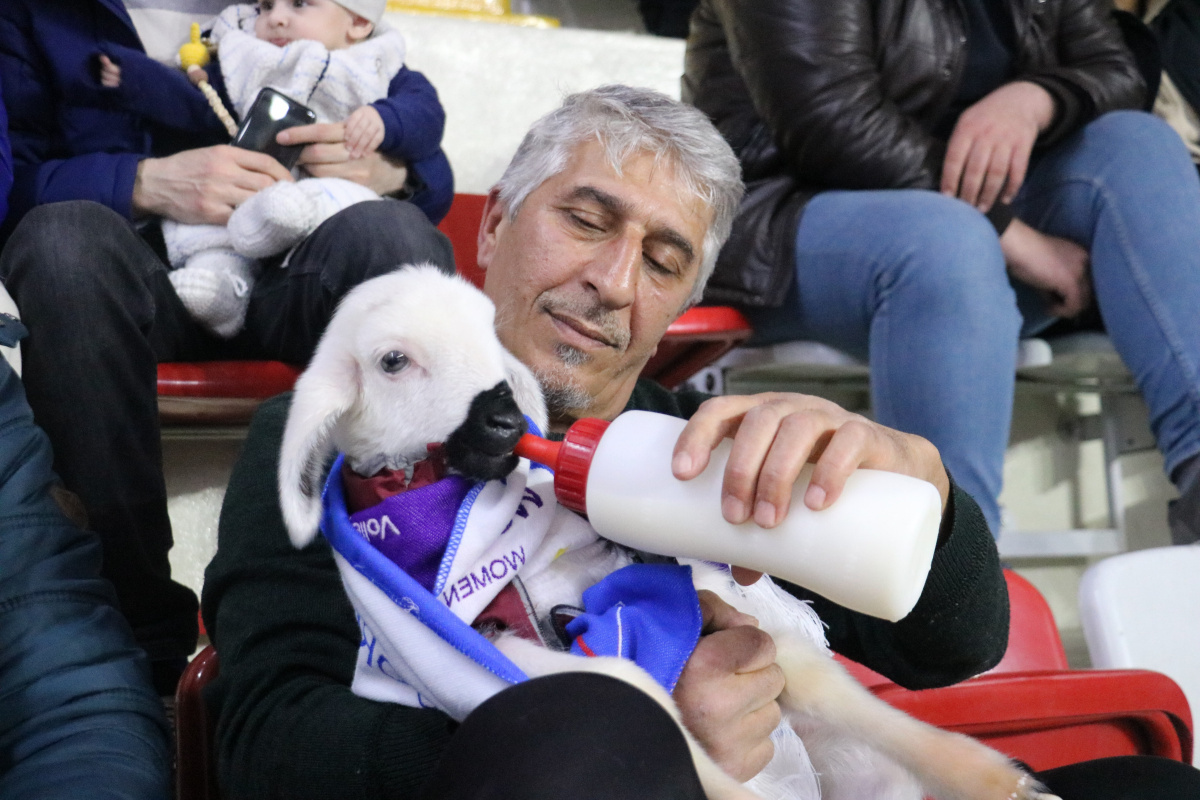 Final maçını kuzusuyla birlikte izledi