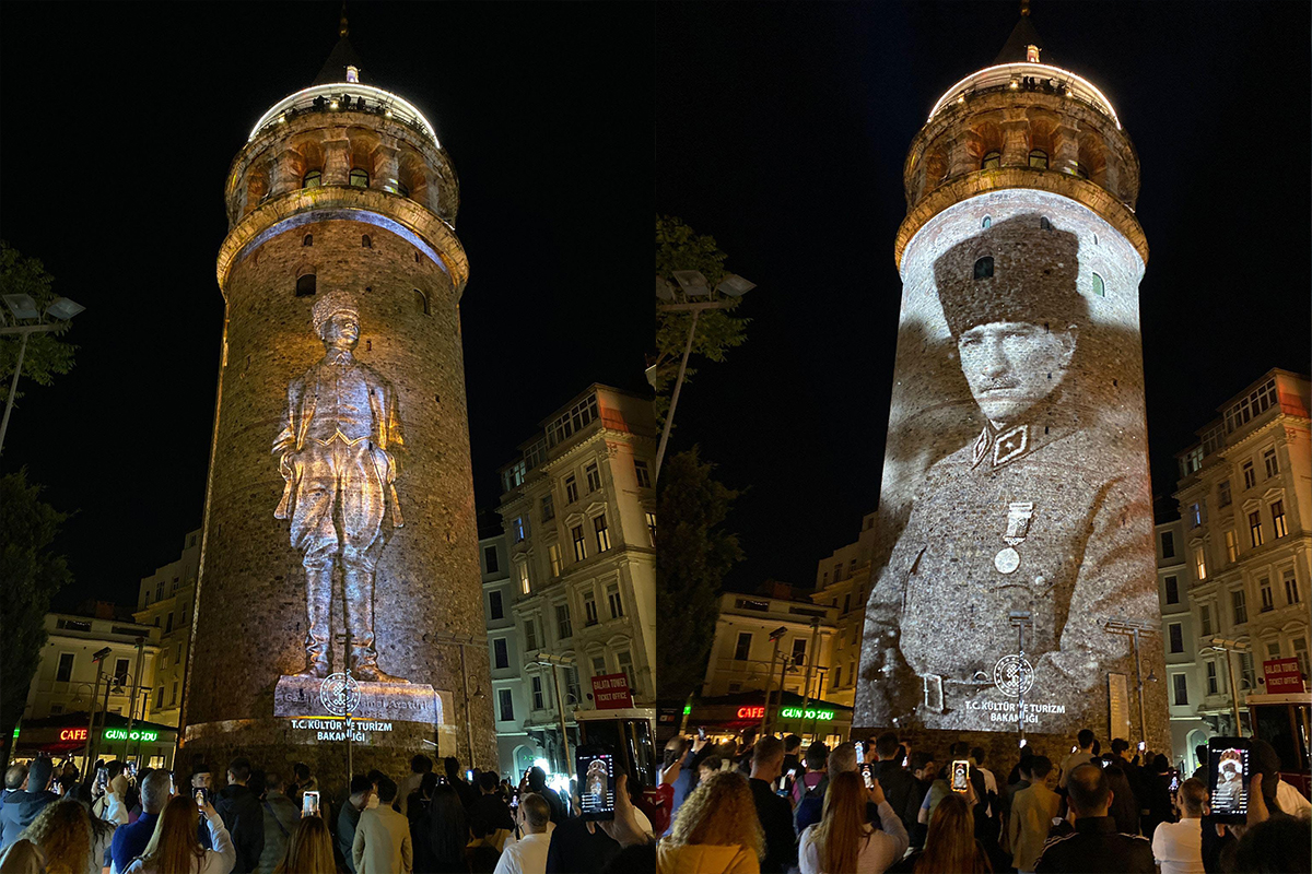 Galata Kulesi'nde özel ışıklandırmalarla 19 Mayıs kutlaması