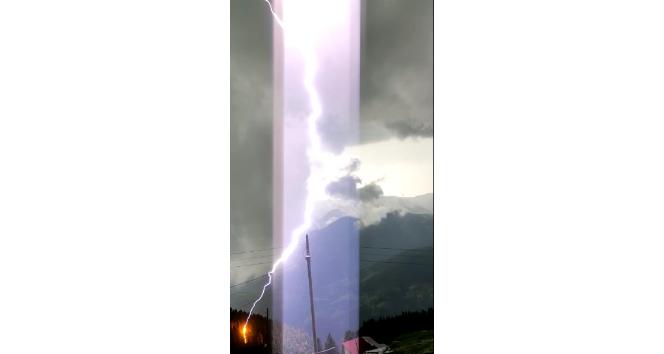 Yaylada yıldırım düşme anı kamerada