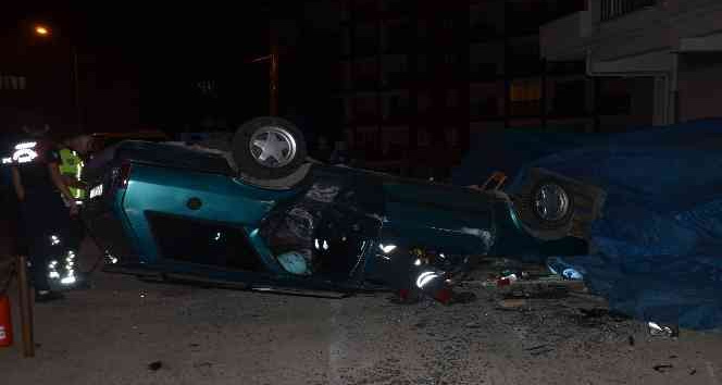 Takla atan otomobilden yara almadan kurtuldular