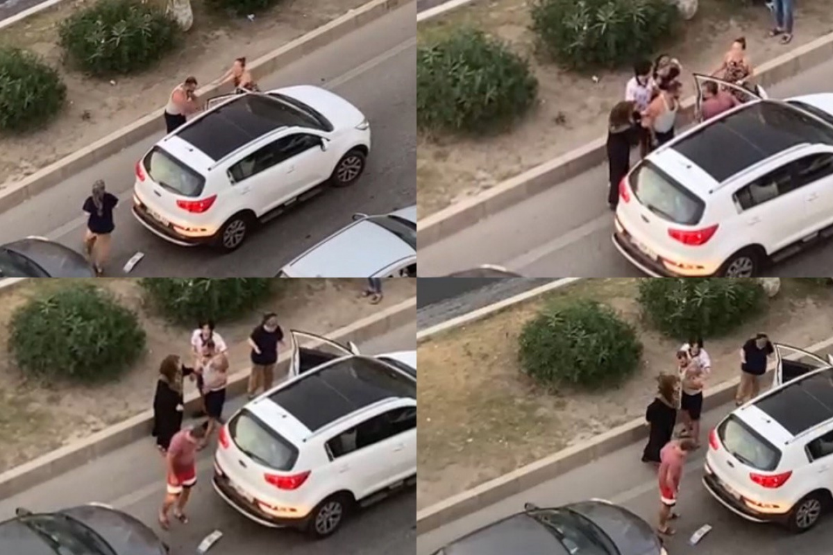 Otomobilinin içinde darp edilen sürücü çıkıp tamponunu kontrol etti