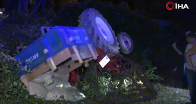Kocaelide feci kaza, evlerine 50 metre kala traktör devrildi: 1 ölü, 3 yaralı