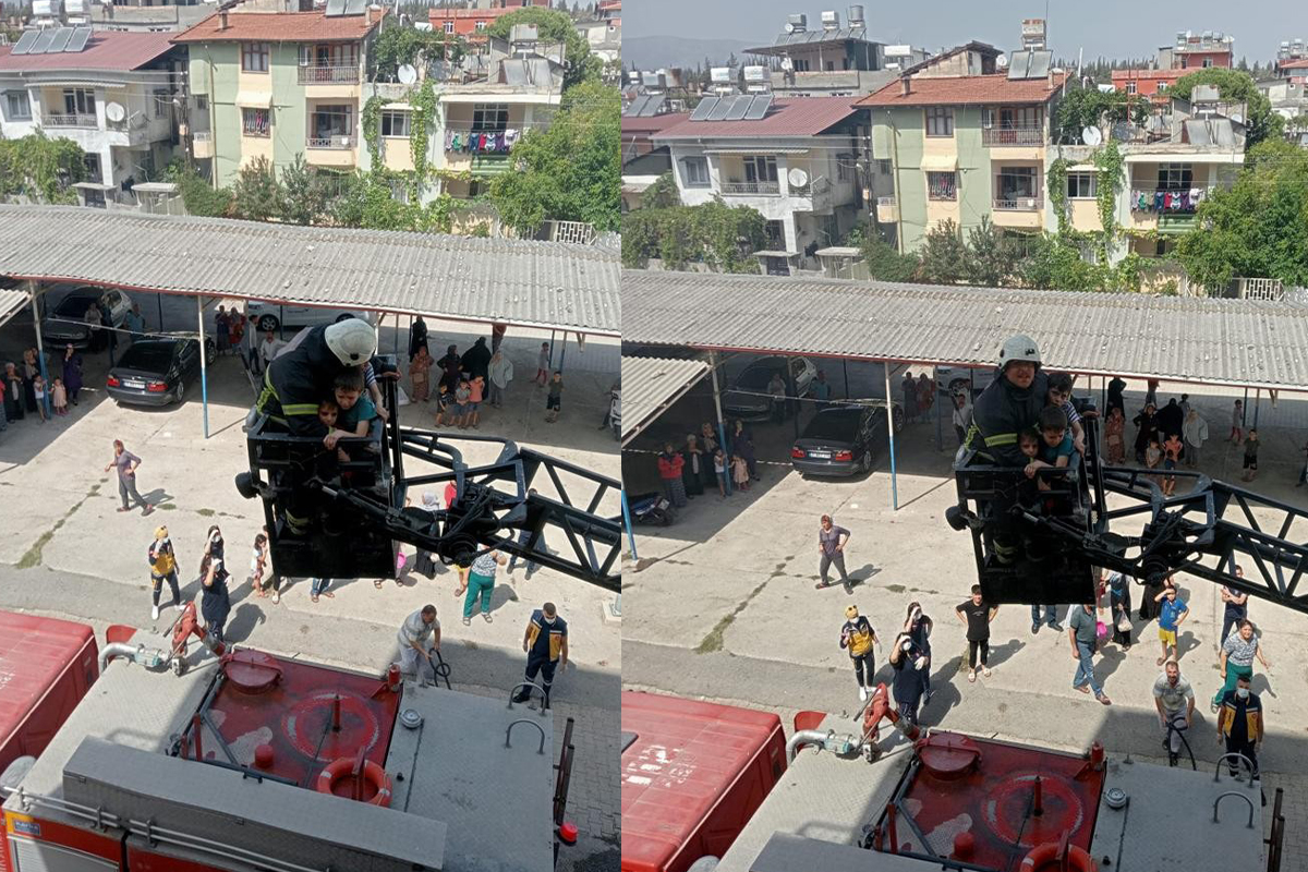 Hatay’da ev yangınında mahsur kalan çocukları itfaiye kurtardı