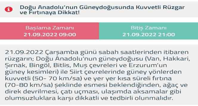 Bingöl dahil 7 il için fırtına uyarısı