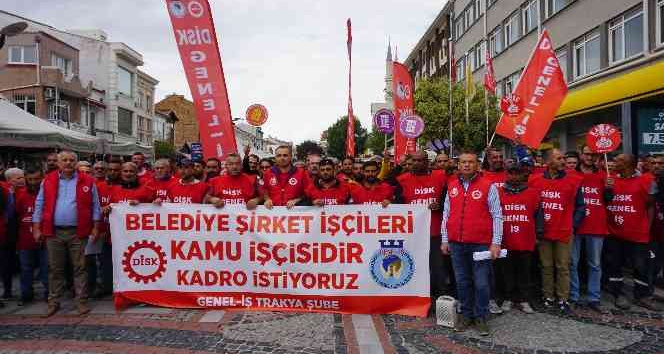 Edirne Belediyesi işçilerinden kadro protestosu