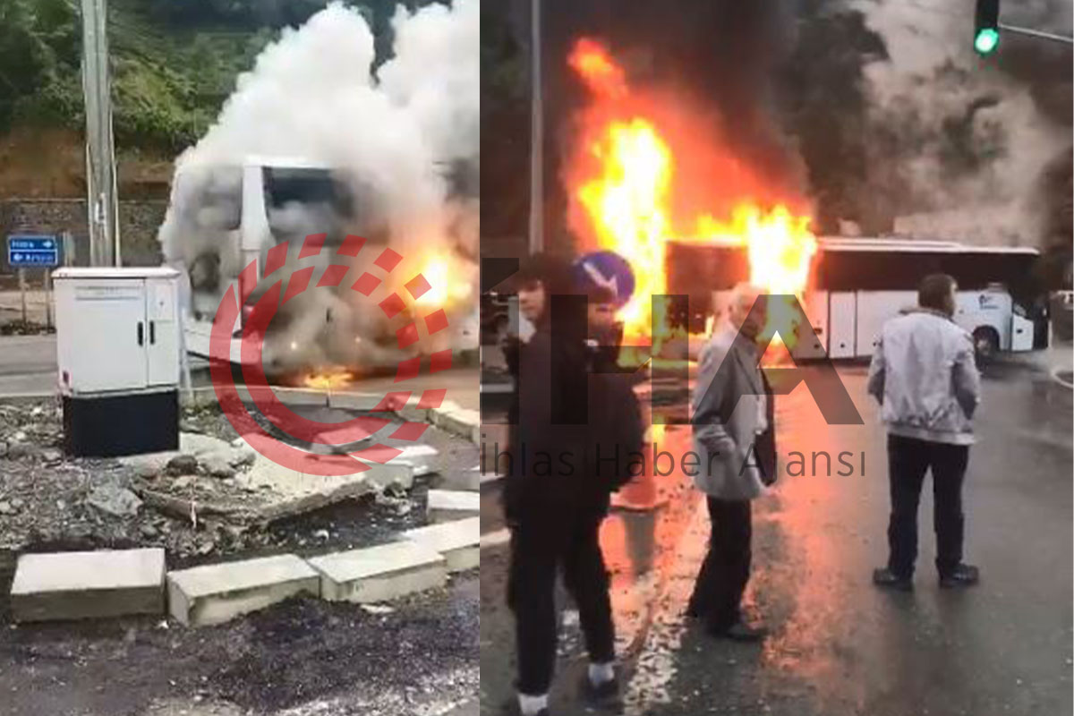 Artvin'de seyir halindeki yolcu otobüsü alev alev yandı