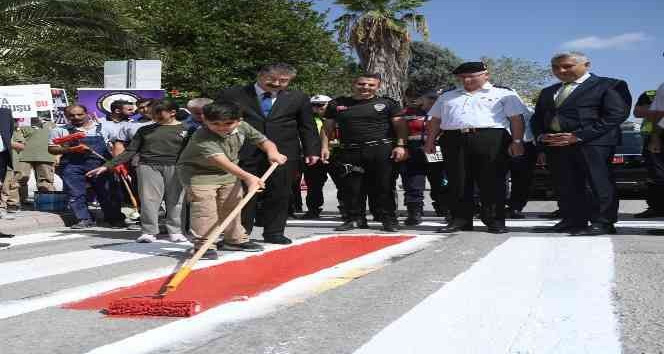 Osmaniye’de yaya geçitleri kırmızıya boyandı