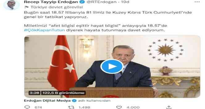 Cumhurbaşkanı Erdoğan: “Deprem tatbikatına ayıracağımız birkaç dakikayla ömrümüze ömür katacak bir deneyim kazanacağız”