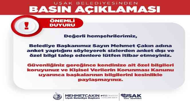 Başkan Çakın’ı bahane ederek bilgilere ulaşan dolandırıcılara dikkat çekildi