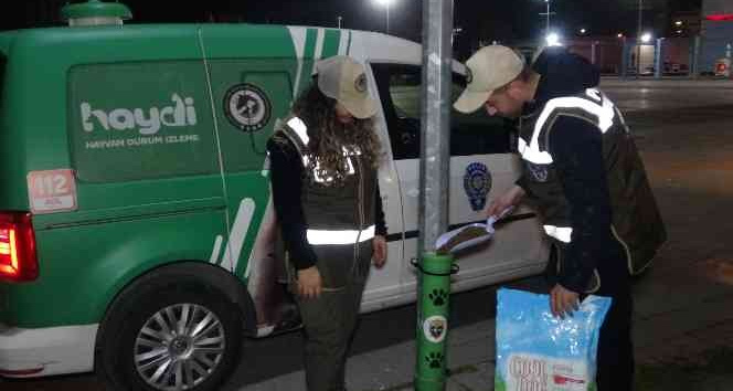 Uşak polisi yeni yılda da sokak hayvanlarını unutmadı