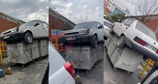 İstanbulda oto sanayide ilginç görüntü: Arabayı çöpe attı