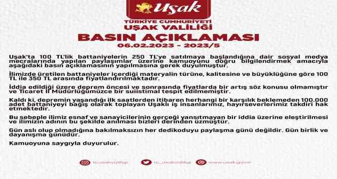 Uşak Valiliği “Uşak Battaniyesi’ne zam” haberlerini yalanladı