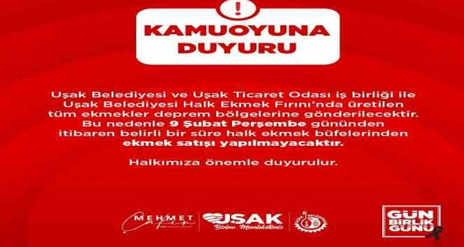 Uşak’ta halk ekmek fırınlarında üretilen ekmekler deprem bölgesine gönderilecek