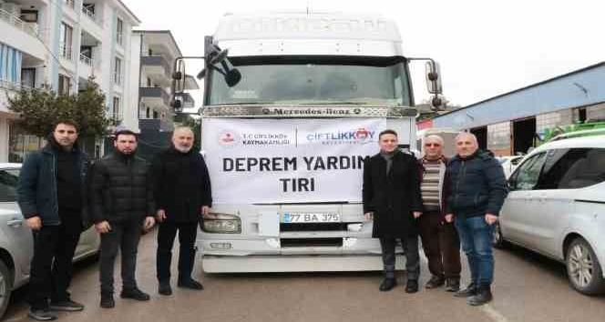 Çiftlikköy’den 2. yardım tırı Hatay’a uğurlandı