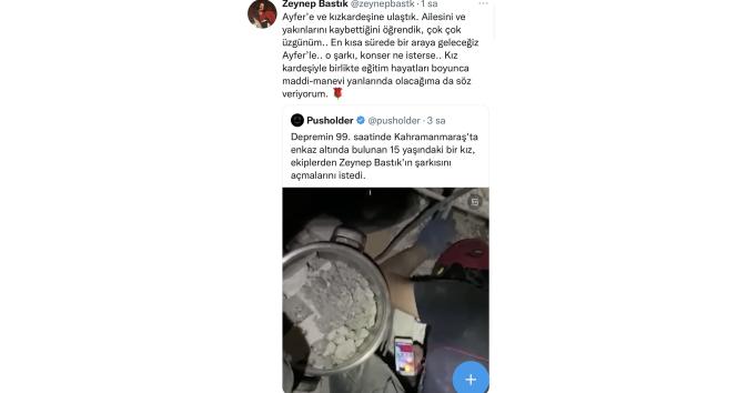 Zeynep Bastık enkaz altındayken şarkısını dinlemek isteyen genç kıza yardım eli uzattı