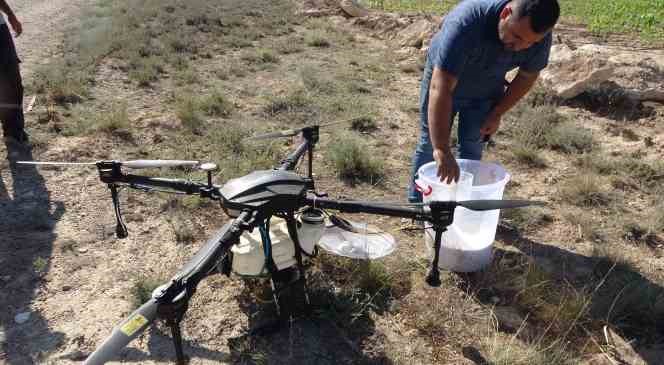 Niğde’de tarlalar dron ile ilaçlanıyor