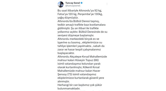 Ordu Valisi sel ve heyelan ile ilgili son durumu a&ccedil;ıkladı
