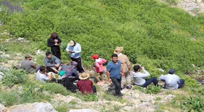 Temmuz sıcağında Mereto Dağı’nda kar yiyerek serinlediler