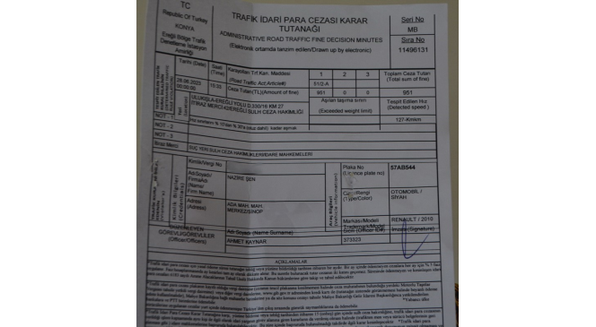 Hayatında hiç gitmediği Konya’dan radar cezası geldi