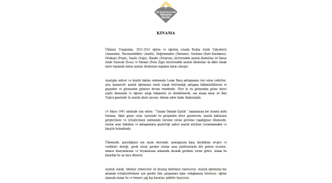 Batı Trakya&rsquo;daki 9 T&uuml;rk okulunu kapatma kararına tepkiler
