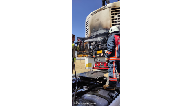 Mardin&rsquo;de dondurma y&uuml;kl&uuml; tırda yangın
