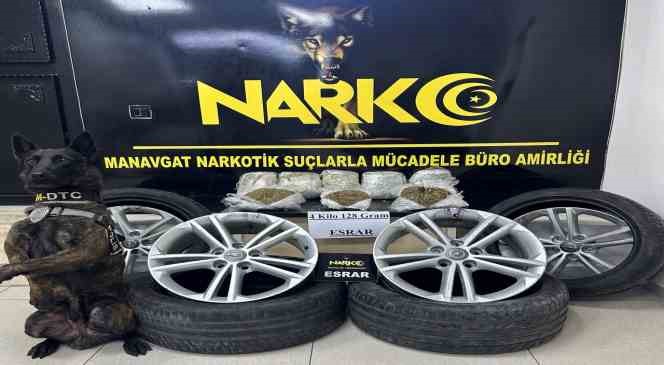 Antalya&rsquo;da ara&ccedil; lastiğine gizlenmiş &lsquo;emanet&rsquo; uyuşturucu operasyonu
