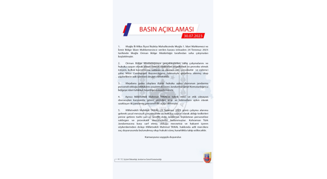 Jandarma Genel Komutanlığı: “Milletvekili Mahmut Tanal hakkında adli mercilere suç duyurusunda bulunulmuştur”