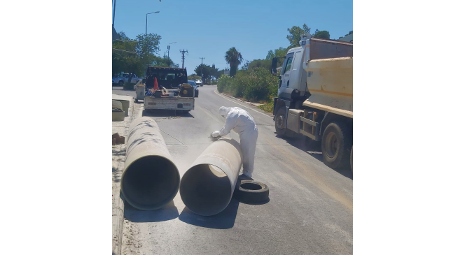 Bodrum’da patlayan isale hattına MUSKİ müdahale etti