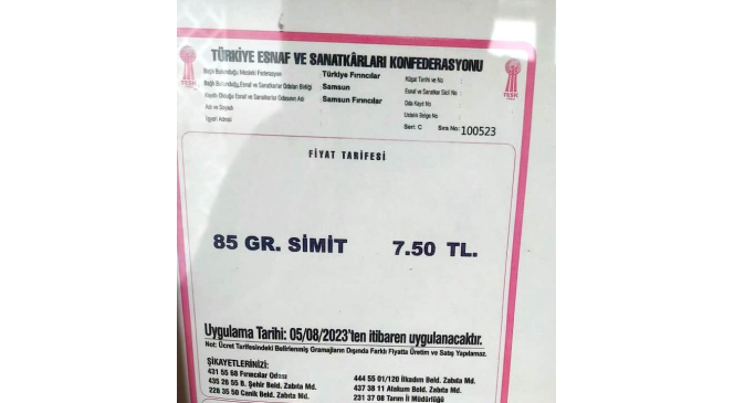 Samsun’da simide zam: 85 gram simit 7,5 TL oldu