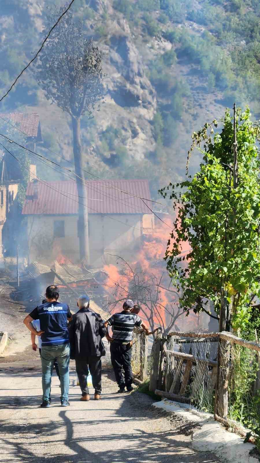 Artvin’de 5 ev, 2 ahır, samanlık ve bir traktör yandı
