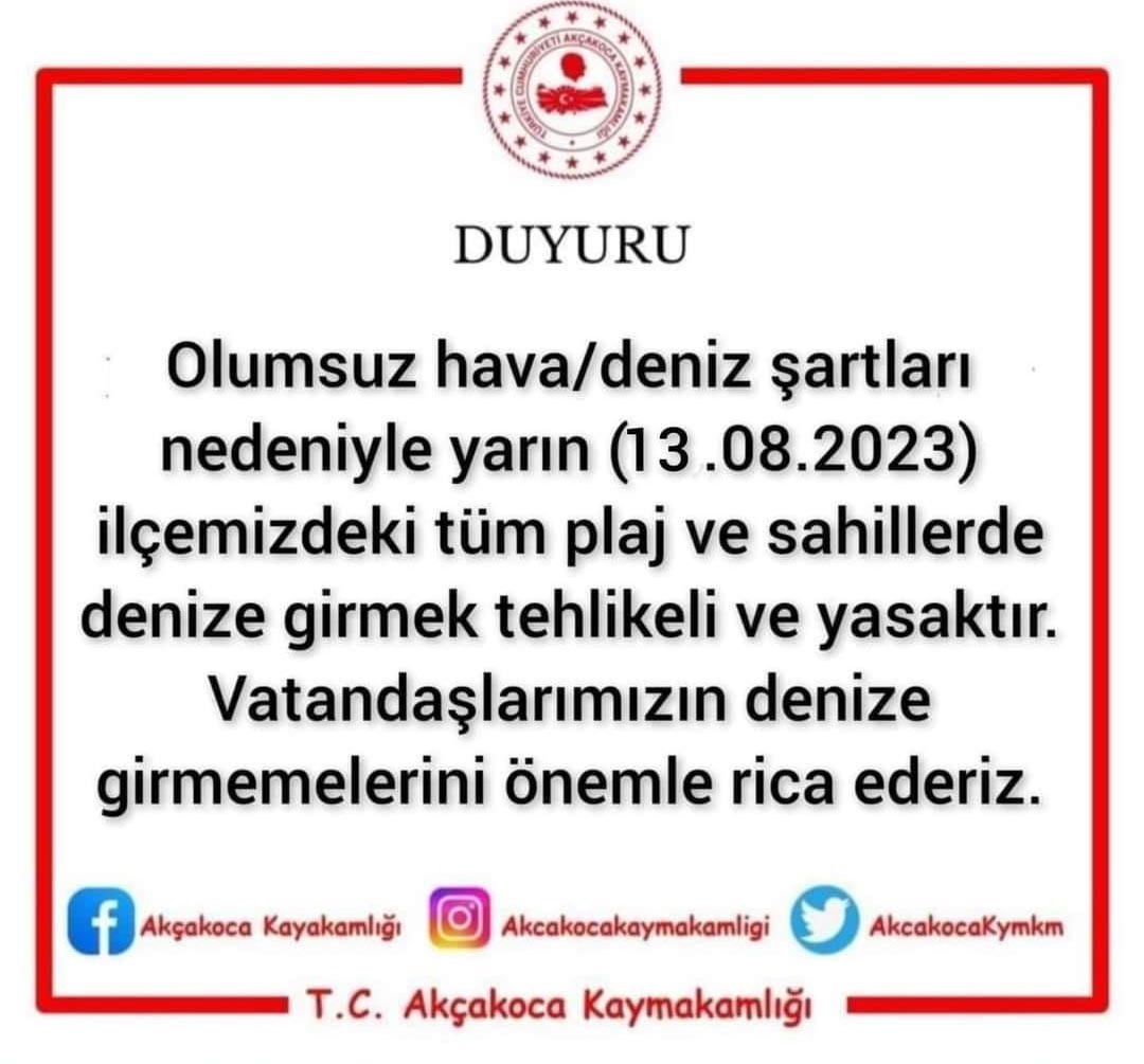 Akçakoca’da denize girmek yasaklandı
