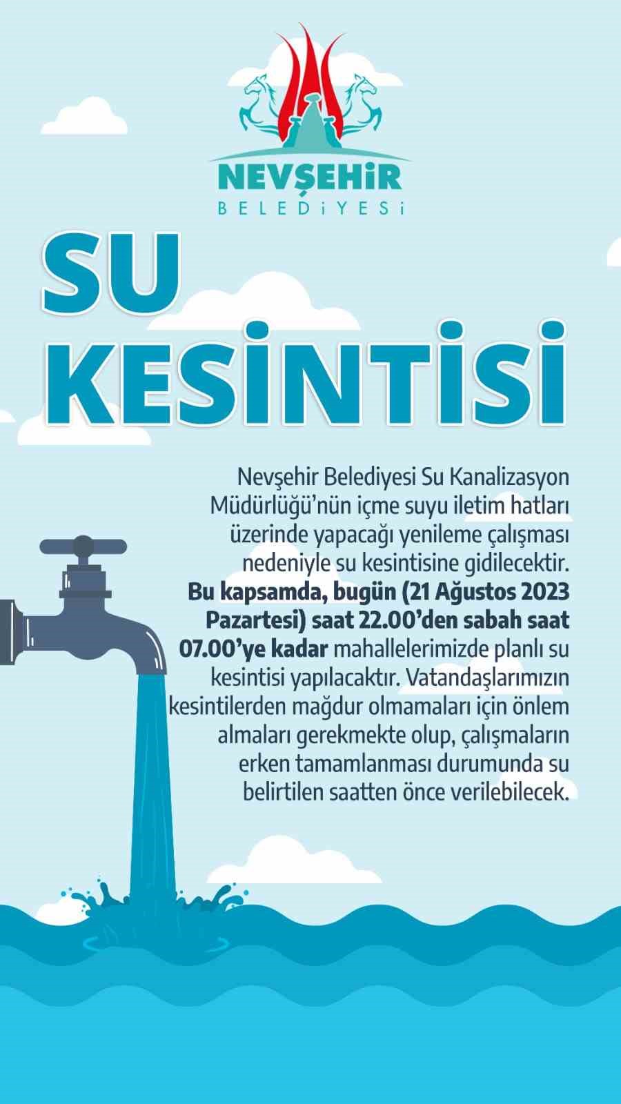 Nevşehir Belediyesi’nden Su Kesintisi uyarısı