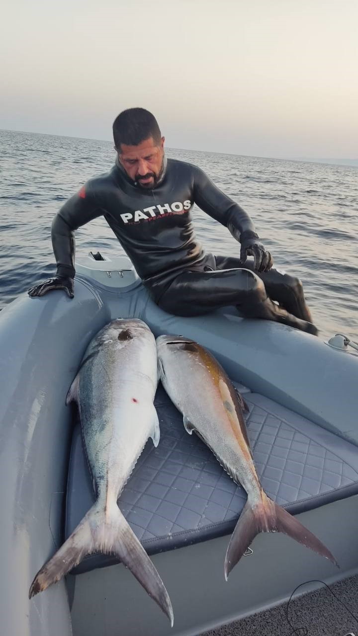 Saros K&ouml;rfezi&rsquo;nde zıpkınla 22 kiloluk akya avladı
