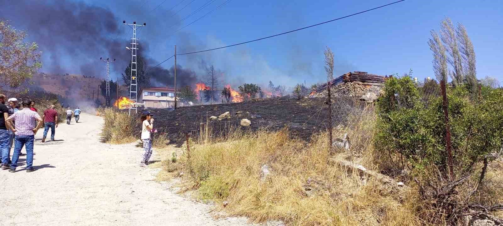 Köyde çıkan yangında 3 ev ve 1 samanlık küle döndü