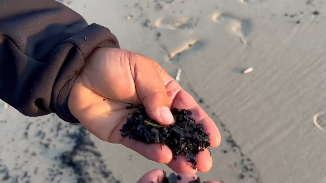 Orman yangını kalıntıları, sahili siyaha b&uuml;r&uuml;d&uuml;
