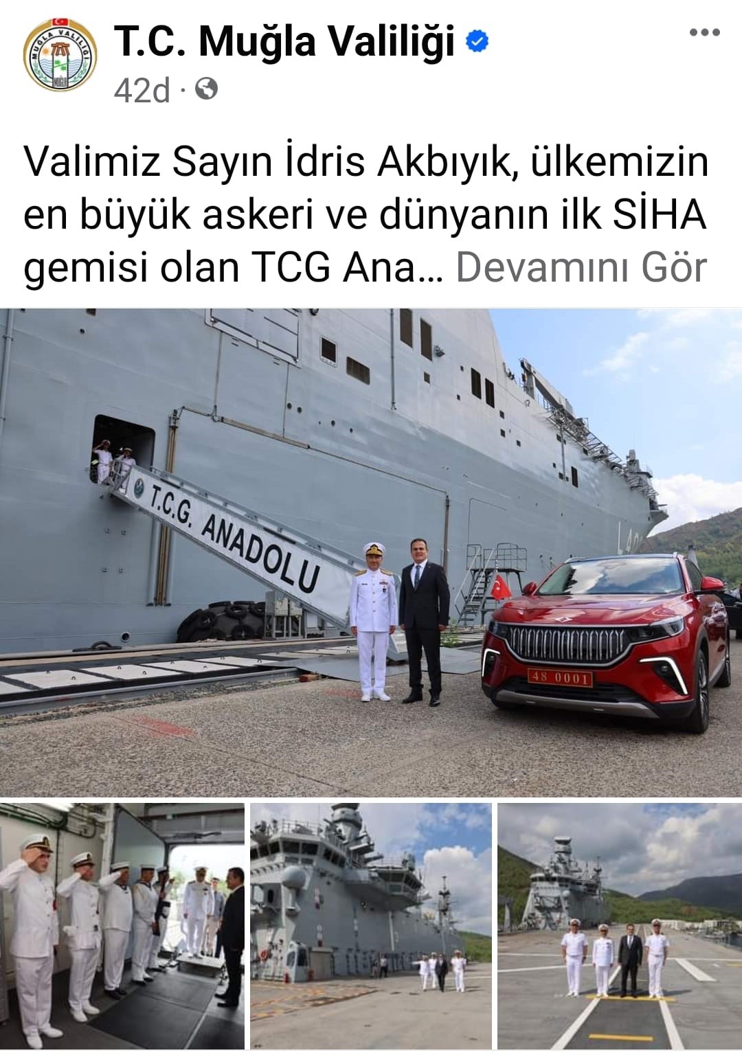 Muğla Valisi Akbıyık TCG Anadolu Gemisini ziyaret etti