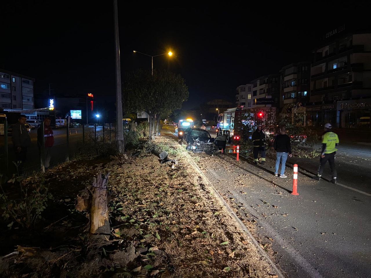 Aracıyla çarptığı orta refüjdeki ağacı gövdesinden kırdı: 1 yaralı