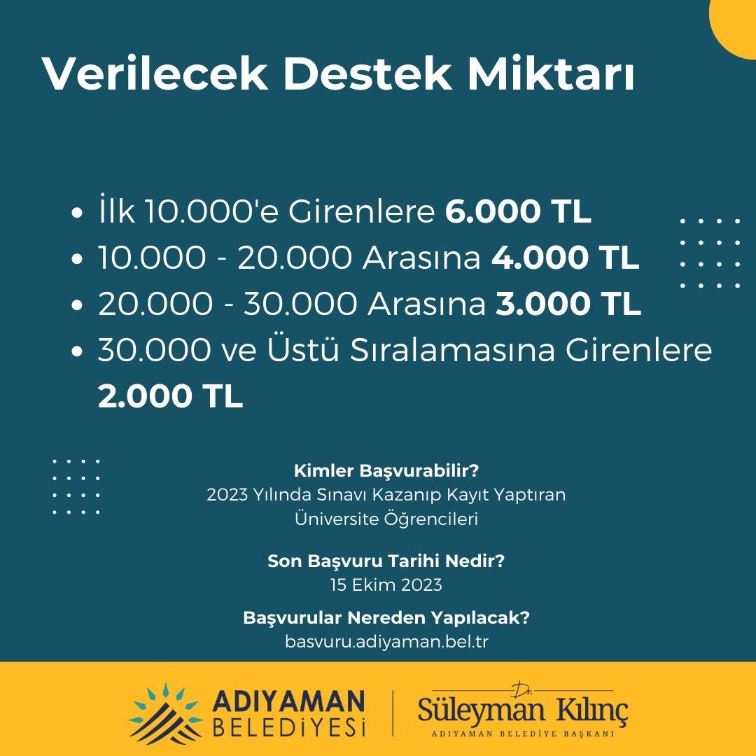 Adıyaman Belediyesinden üniversiteyi kazanan öğrencilere destek