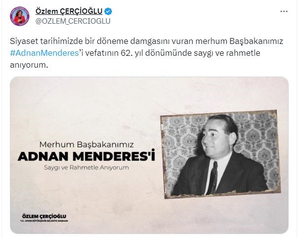 Başkan Çerçioğlu: “Menderes siyaset tarihimizde bir döneme damgasını vurmuştur”
