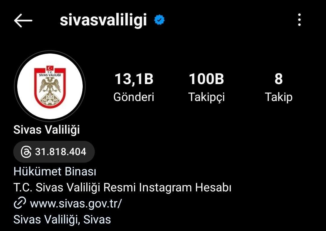 Sivas Valiliği Instagram hesabı 100 bin takipçiye ulaştı
