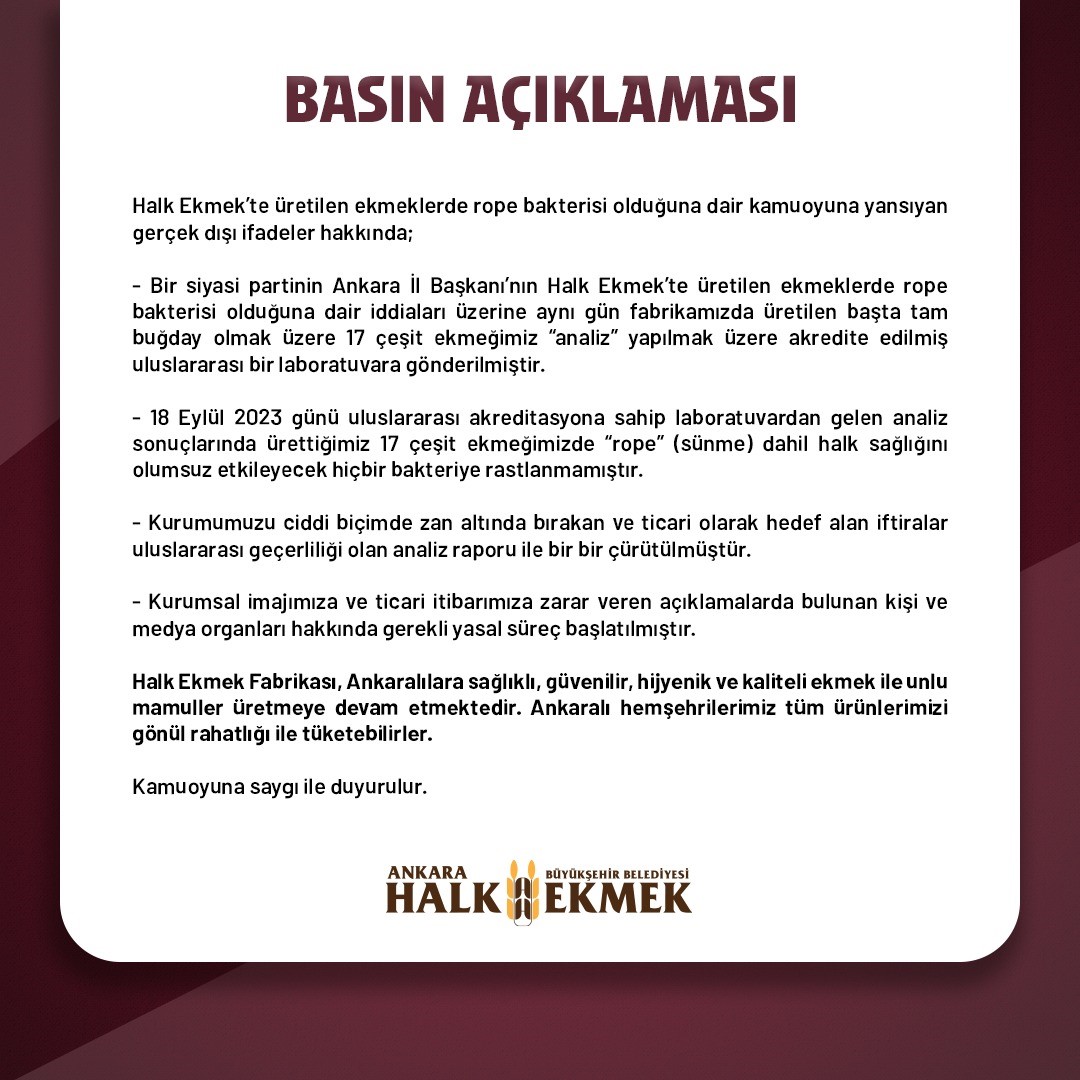 Ankara Halk Ekmek, ’bakteri’ iddialarını yalanladı
