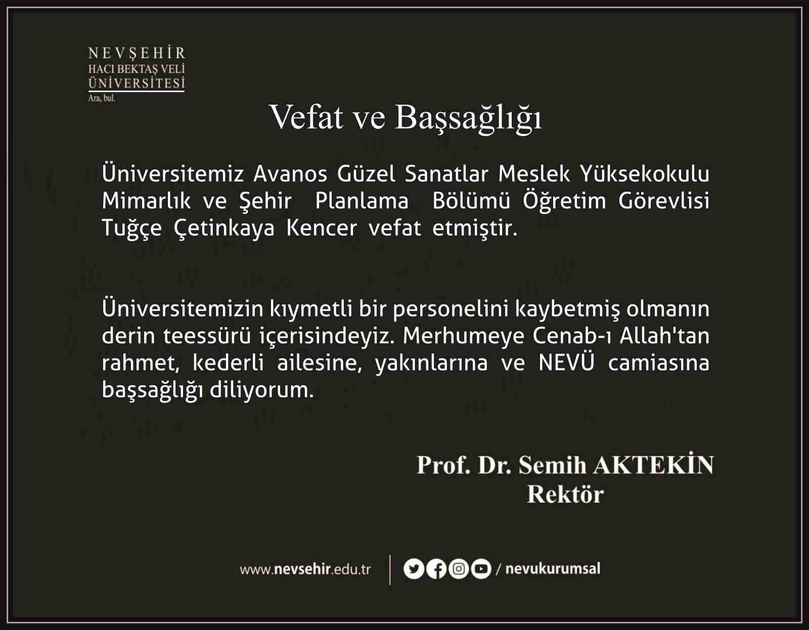 Öğretim görevlisi kansere yenik düştü